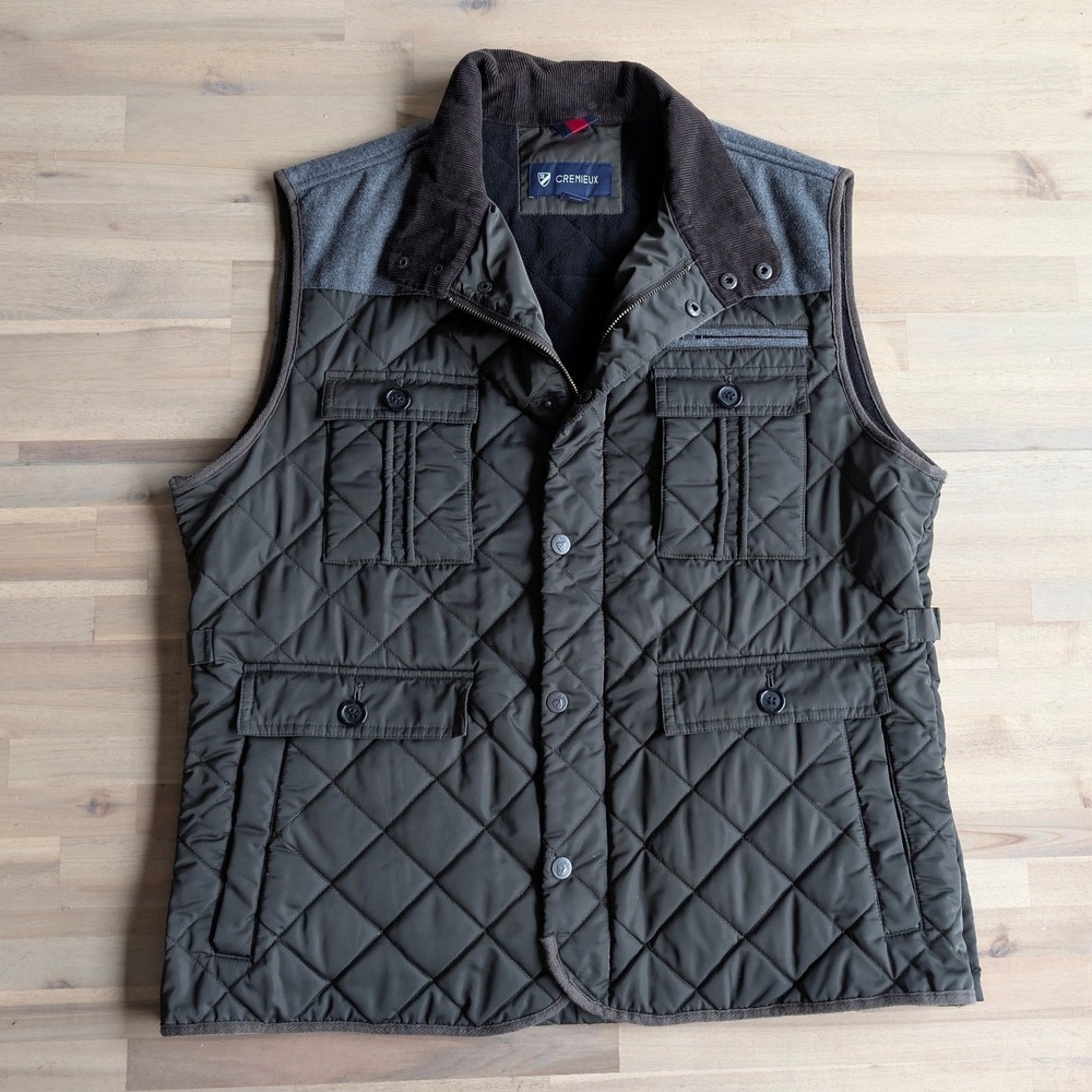 Cremieux Daniel Quilted Vest Olive Green, Corduroy Trim Men's Size‎ Large